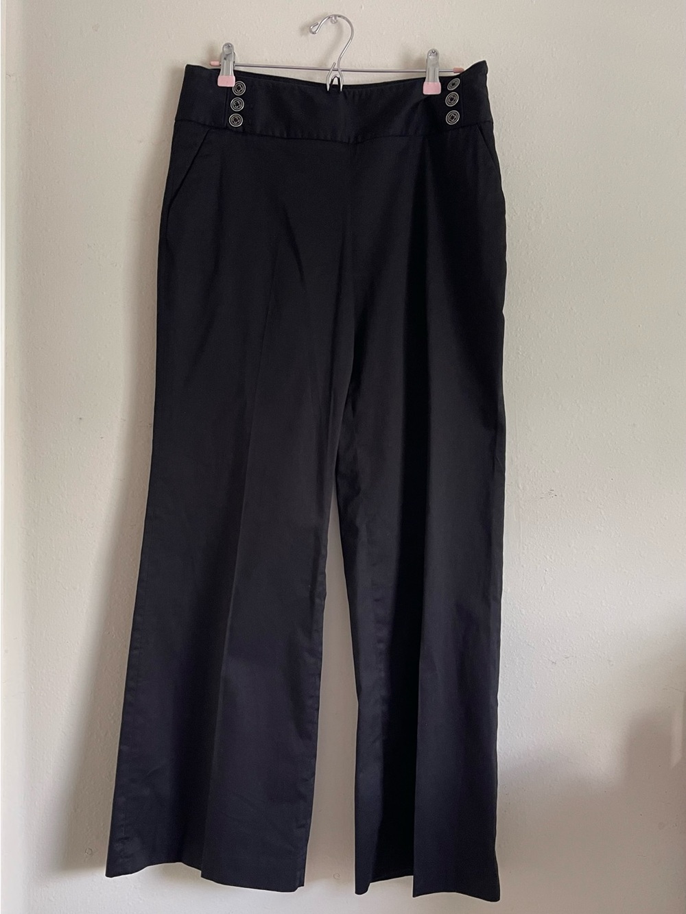 White House Black Market Black High-Rise Wide-Leg Pants with Side Buttons